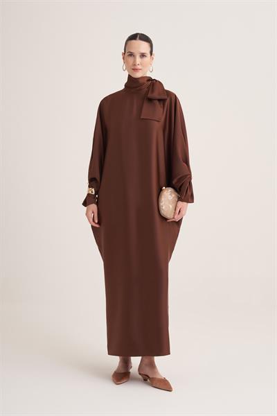SOPHIE SATIN DRESS-BROWN
