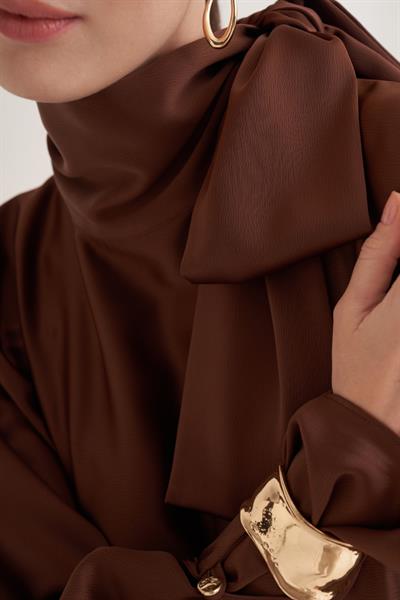 SOPHIE SATIN DRESS-BROWN