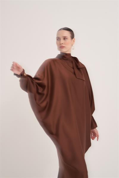 SOPHIE SATIN DRESS-BROWN
