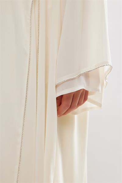 Stone Detail Chiffon Abaya - CREAM