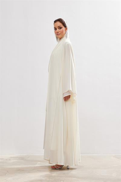 Stone Detail Chiffon Abaya - CREAM