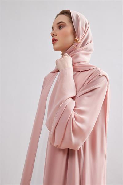 Stone Detail Chiffon Abaya - POWDER