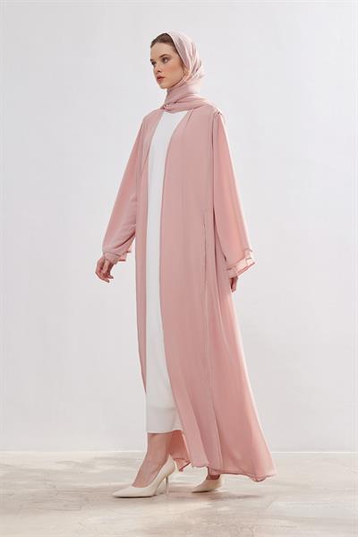 Stone Detail Chiffon Abaya - POWDER