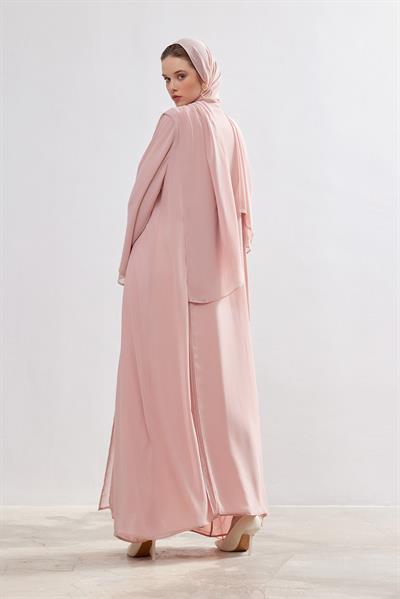 Stone Detail Chiffon Abaya - POWDER