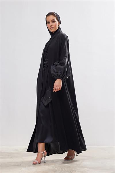 Taffeta Details Abaya - BLACK