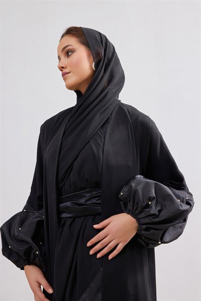 Taffeta Details Abaya - BLACK
