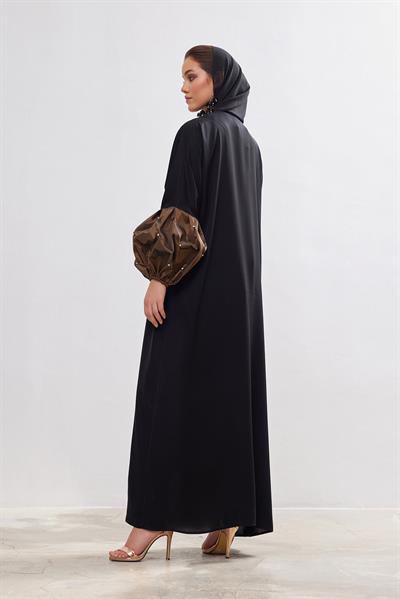 Taffeta Details Abaya - BROWN-BLACK