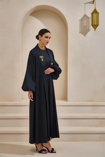 TAFFETA PALM ABAYA - BLACK