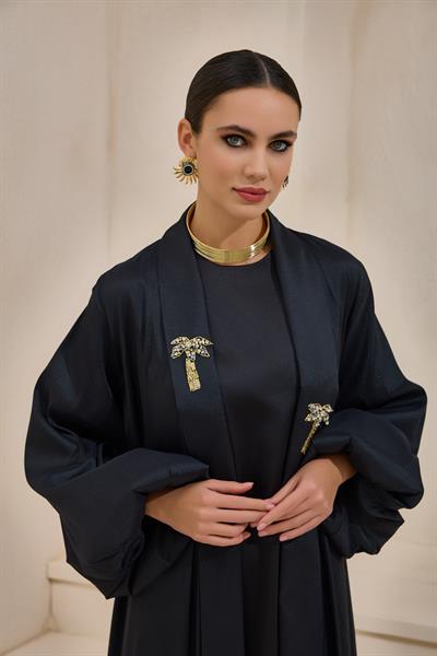TAFFETA PALM ABAYA - BLACK
