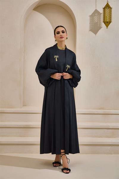 TAFFETA PALM ABAYA - BLACK