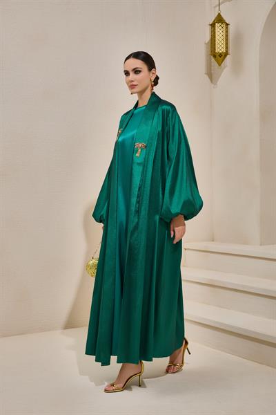 TAFFETA PALM ABAYA - EMERALD GREEN