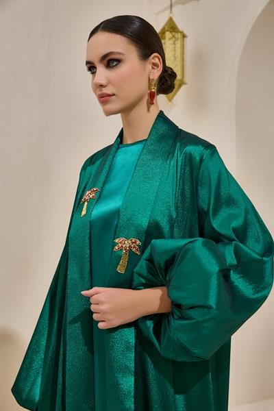 TAFFETA PALM ABAYA - EMERALD GREEN