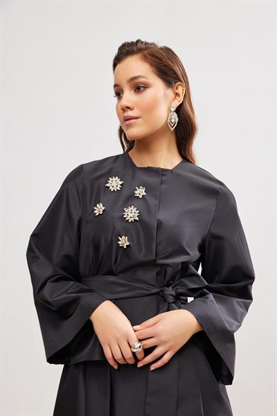 Taffeta Skirt Jacket Set - BLACK