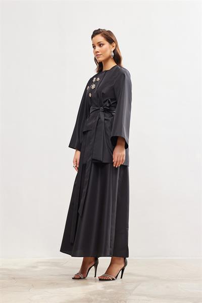 Taffeta Skirt Jacket Set - BLACK