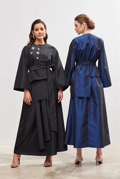 Taffeta Skirt Jacket Set - NAVY BLUE