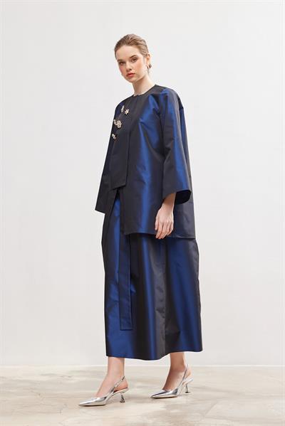 Taffeta Skirt Jacket Set - NAVY BLUE
