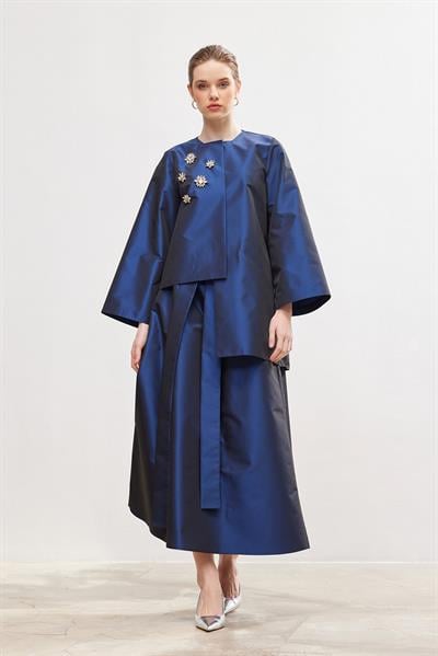 Taffeta Skirt Jacket Set - NAVY BLUE