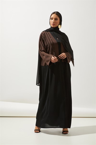 TWO COLOR ABAYA HANDMADE-BLACK BROWN