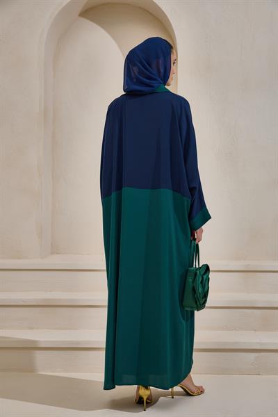 TWO COLOR ABAYA SET NAVY GREEN