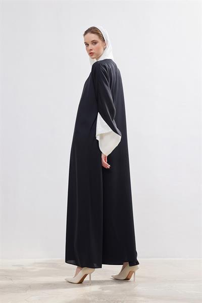 White Details Abaya - BLACK