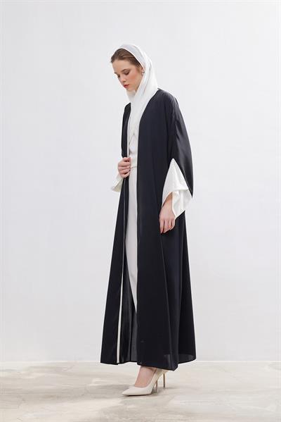 White Details Abaya - BLACK