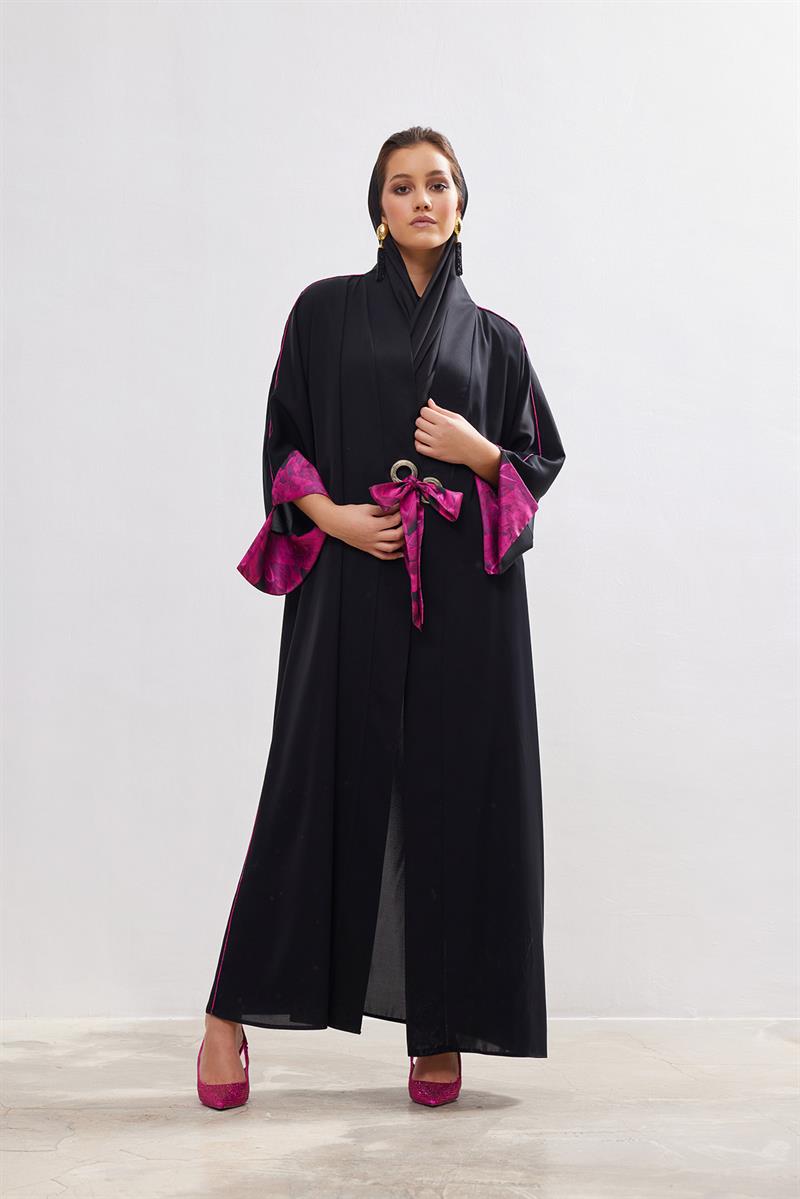 Arwa Abaya Set - BLACK-FUCHSİA