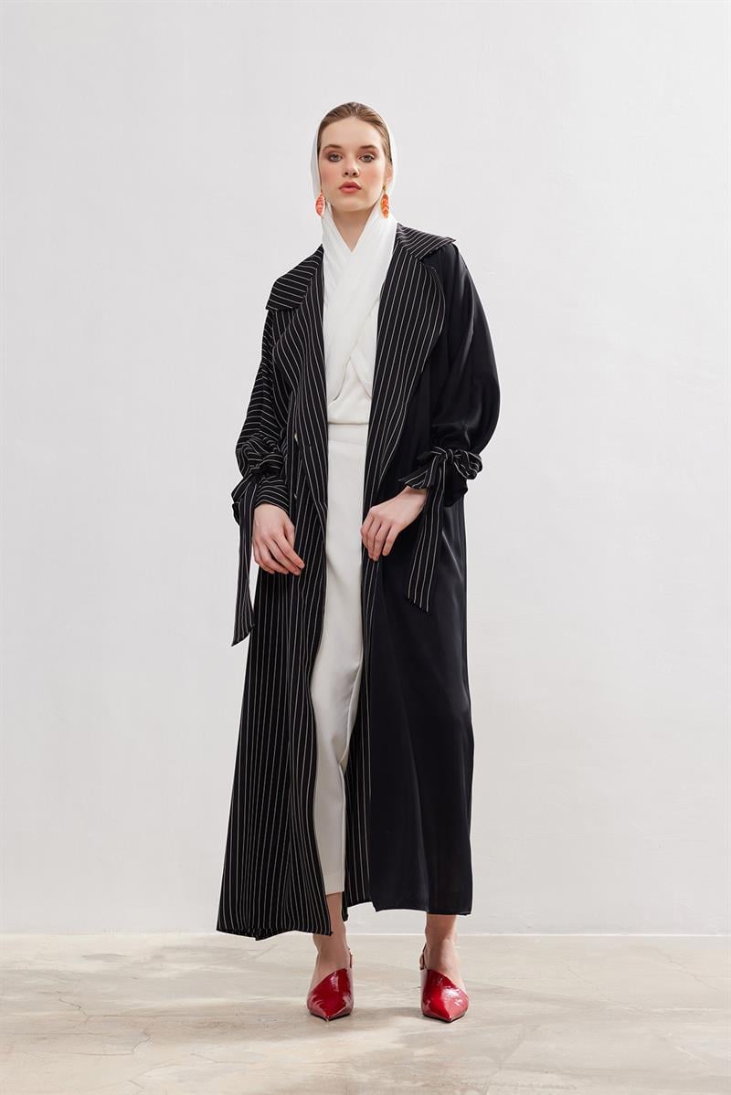 Black Line Trench Abaya - BLACK