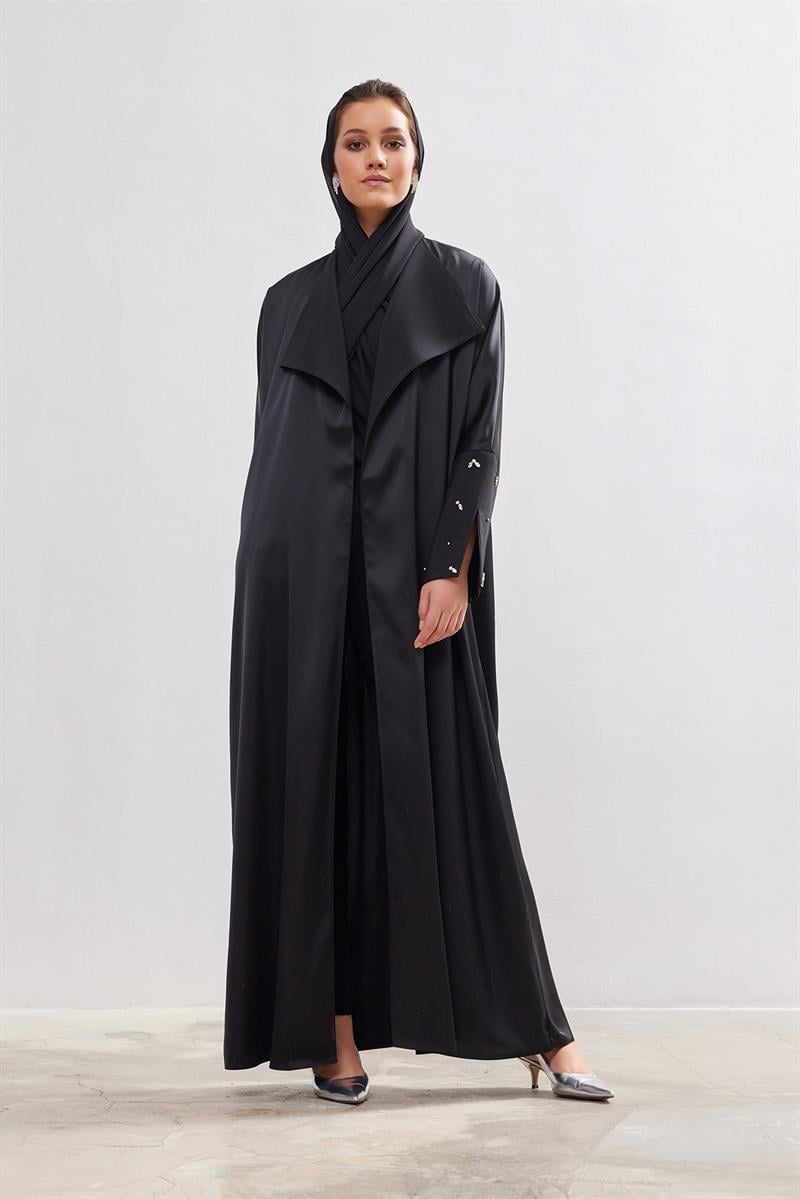 Charm Satin Abaya - BLACK