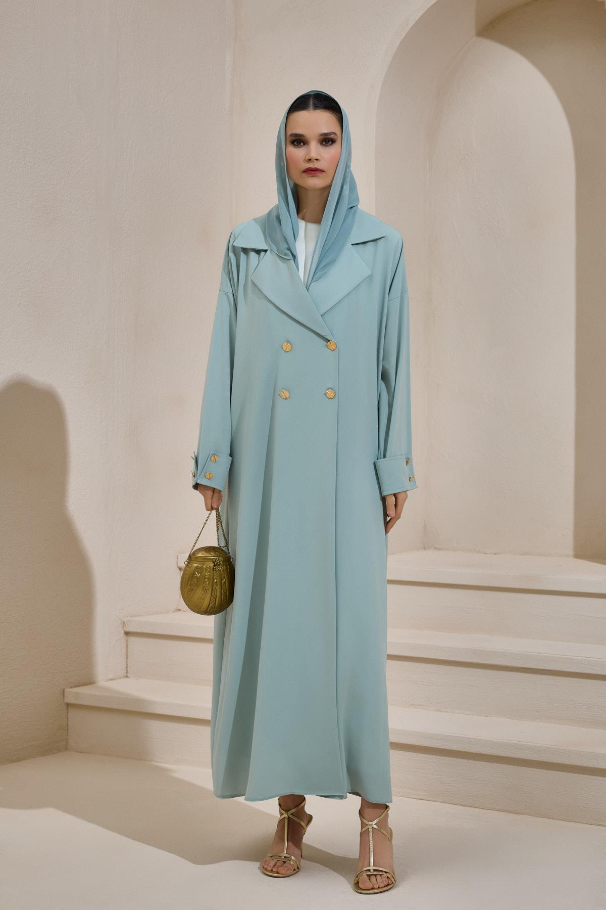 CREPE TRENCH ABAYA MINT GREEN