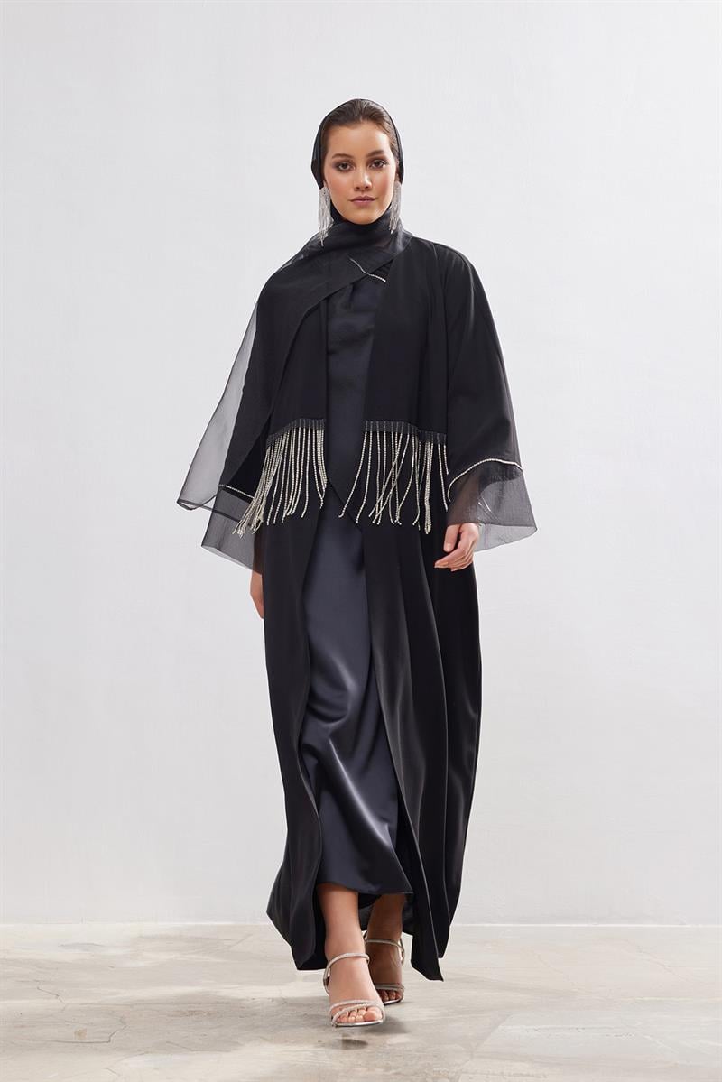 Crystal Stone Abaya - BLACK