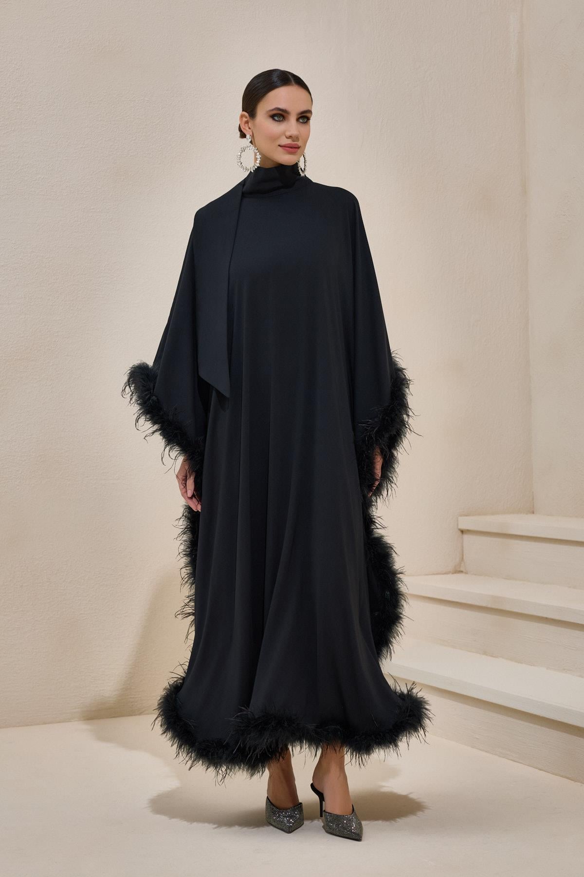 DİVA FEATHER KAFTAN BLACK