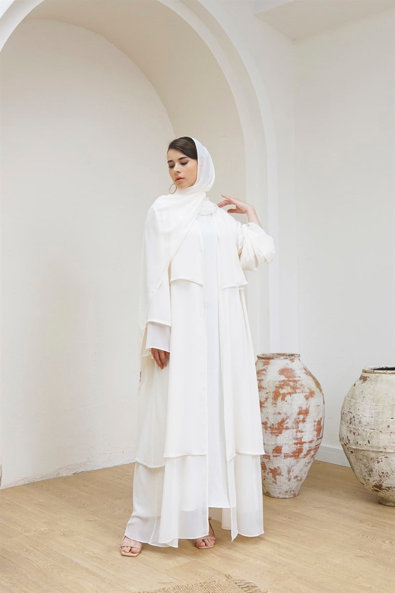 DOUBLE CHIFFON ABAYA - CREAM