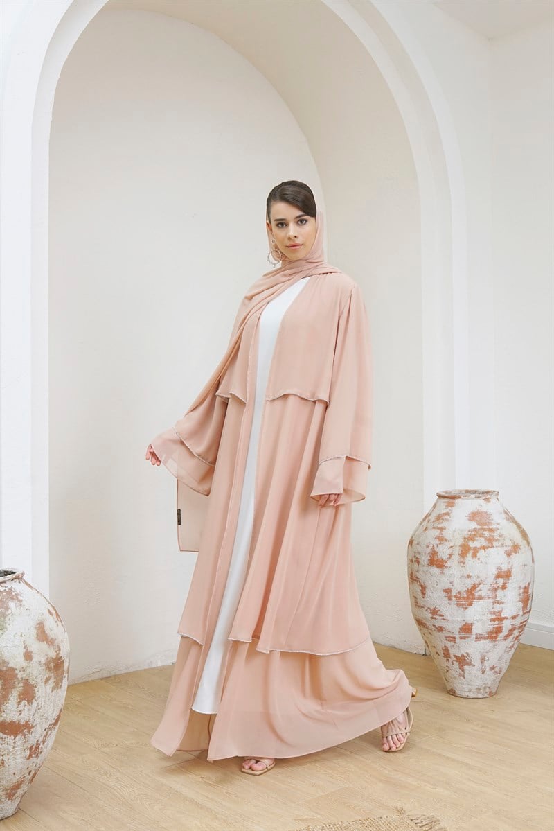 DOUBLE CHIFFON ABAYA - NUDE