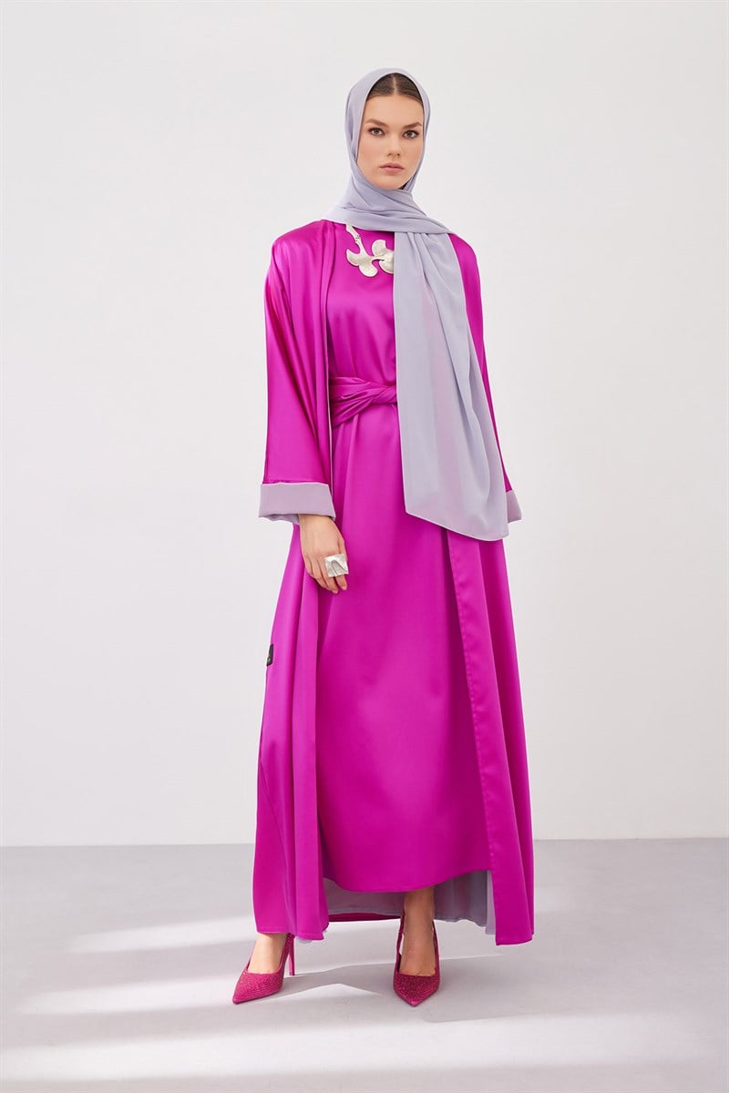 DOUBLE FACE ABAYA SET-FUCHSIA