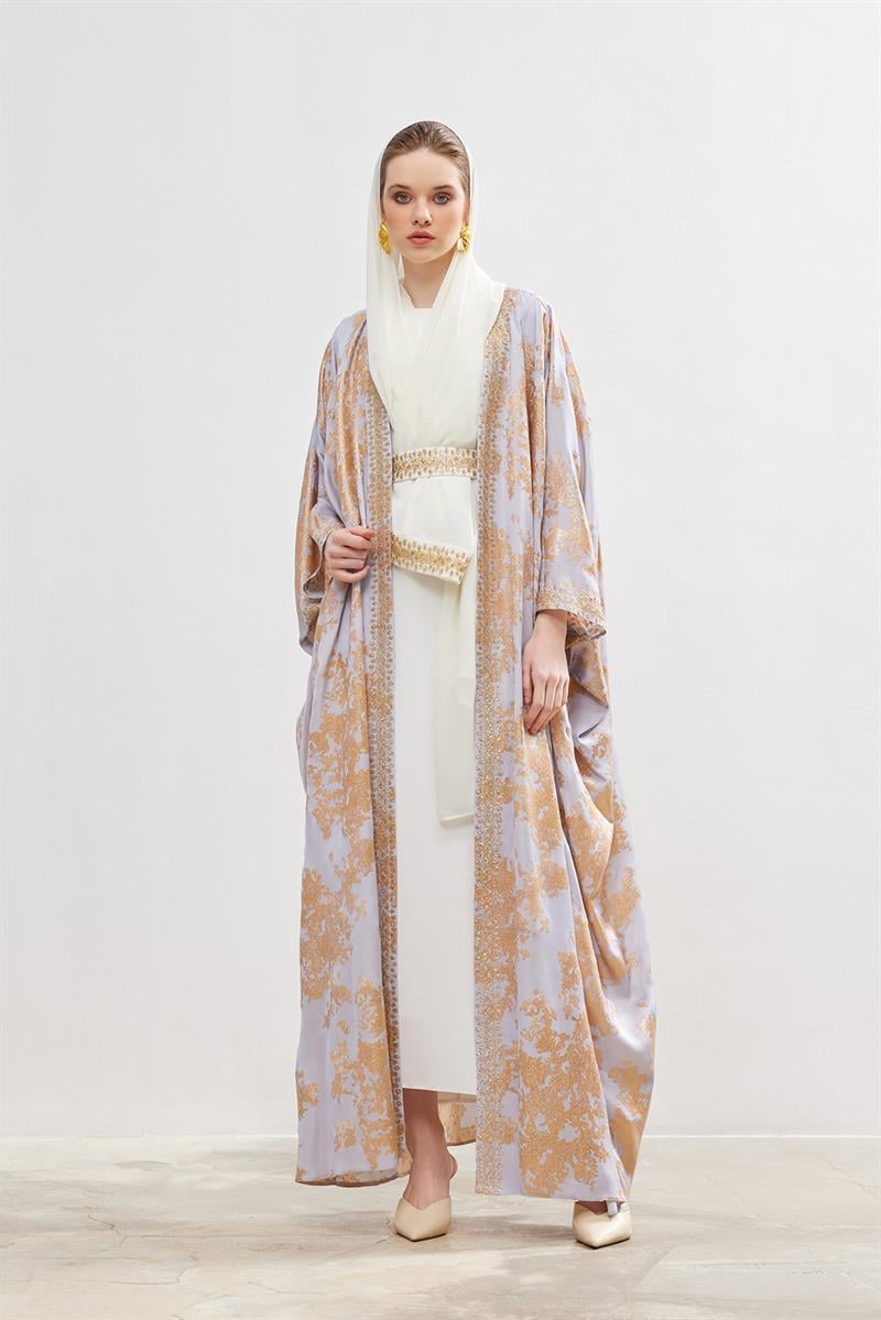 Exclusive Silk Abaya Set - LIGHT GREY