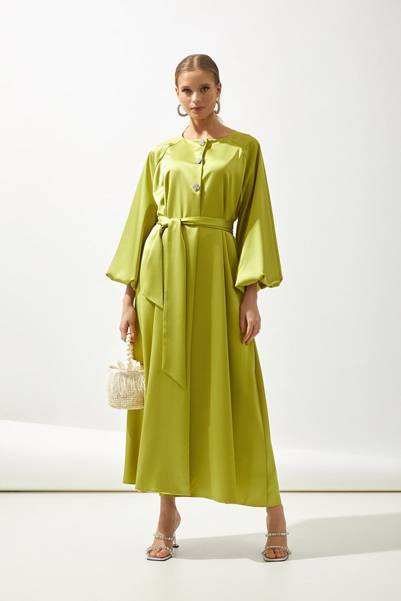 ITALIAN SATIN ABAYA-PISTACHIO GREEN
