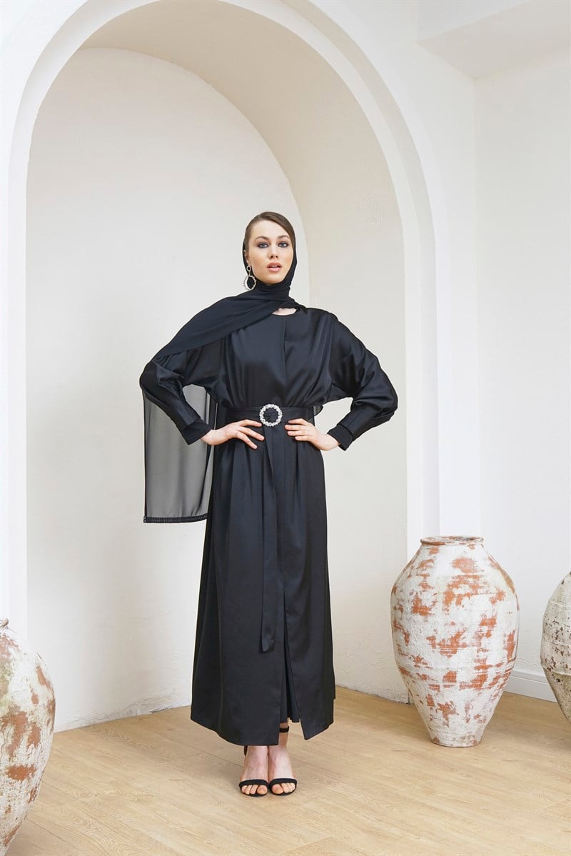 SATIN ABAYA- BLACK