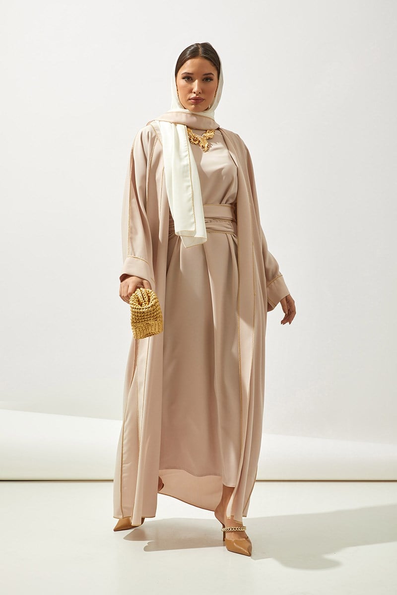 LİNE ABAYA DRESS 3 SET-POWDER
