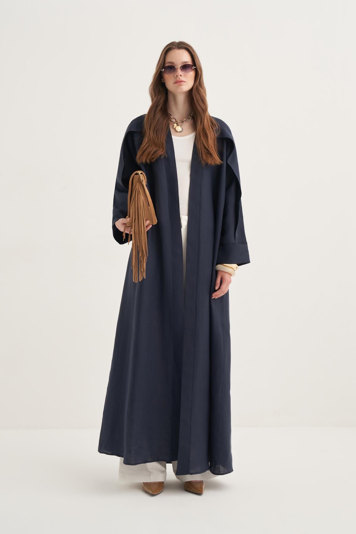 LINEN ABAYA DARK NAVY