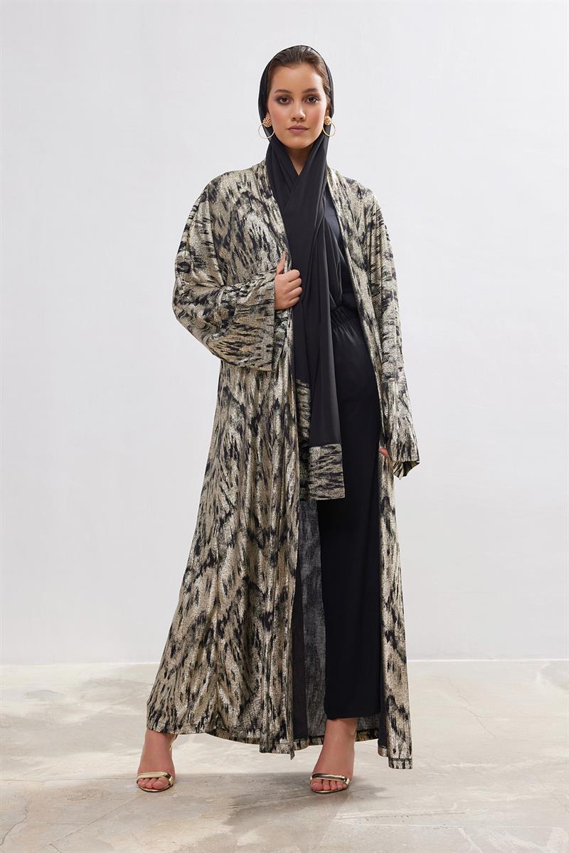 Metallic Touch Abaya - GOLD-BLACK