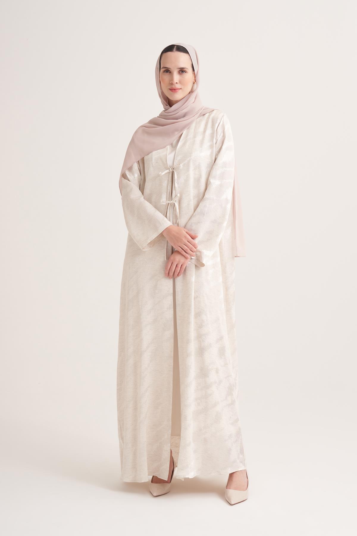 MILA LINEN MIX ABAYA & SCARF-CREAM