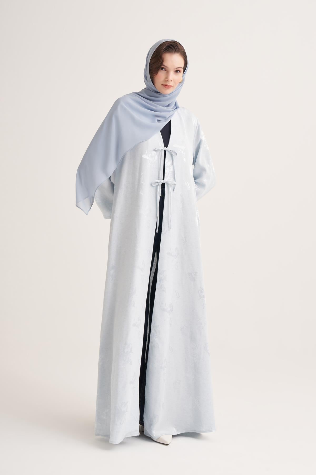 MILA LINEN MIX ABAYA & SCARF-NAVY BLUE