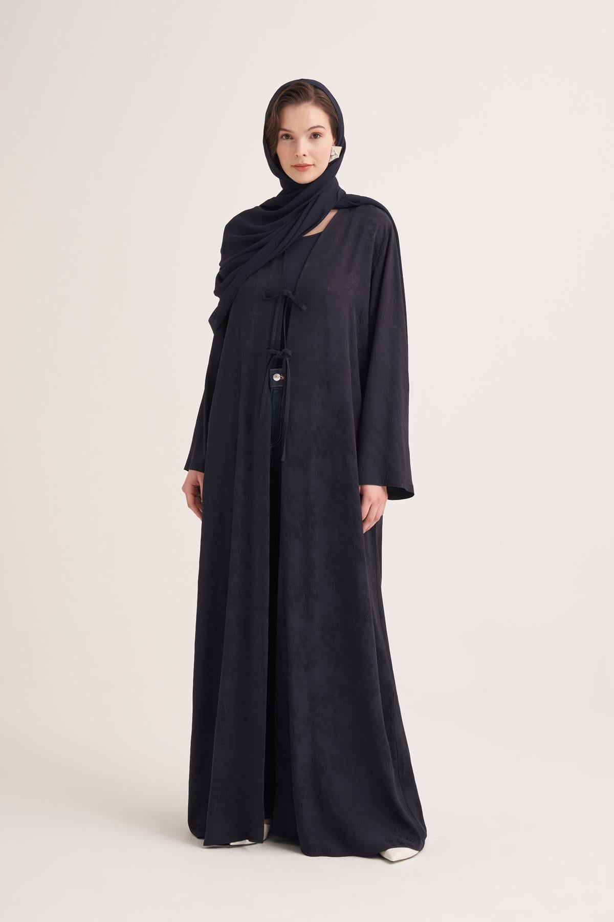 MILA LINEN MIX ABAYA & SCARF-BLACK