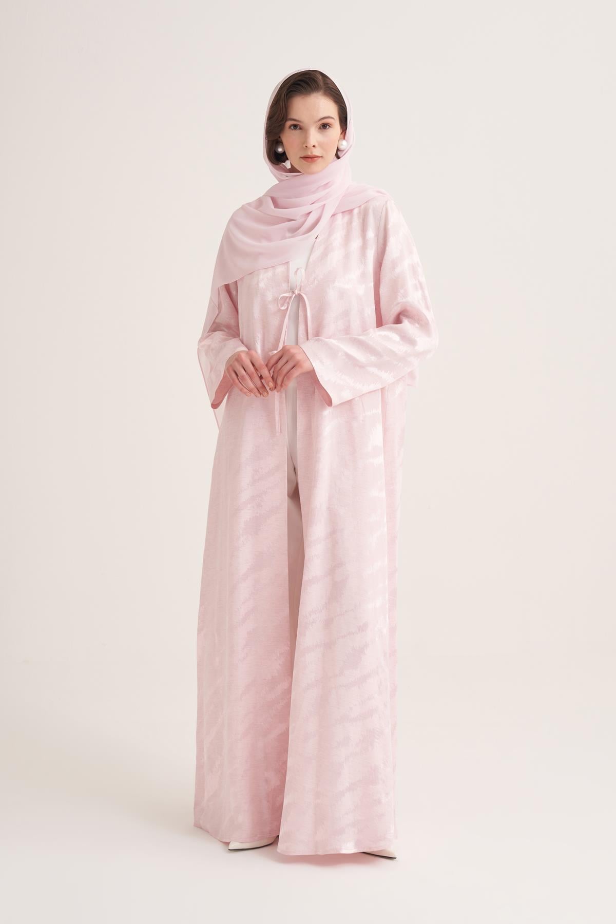 MILA LINEN MIX ABAYA & SCARF-PINK