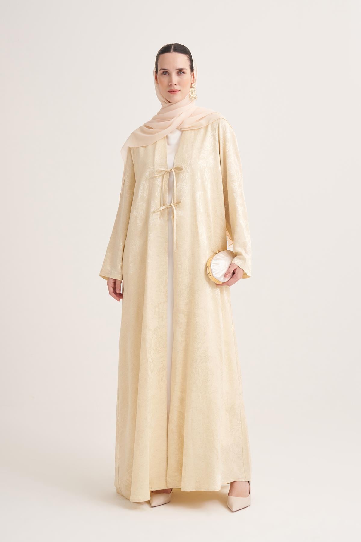 MILA LINEN MIX ABAYA & SCARF-YELLOW