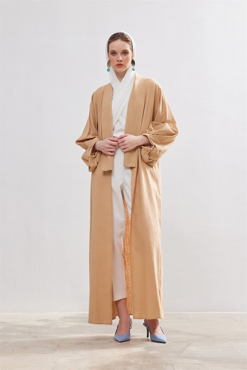 Natural Cotton Abaya - CAMEL