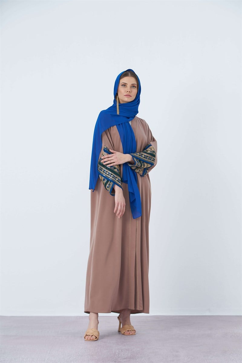 PAYET DETAYLI ABAYA- BEJ