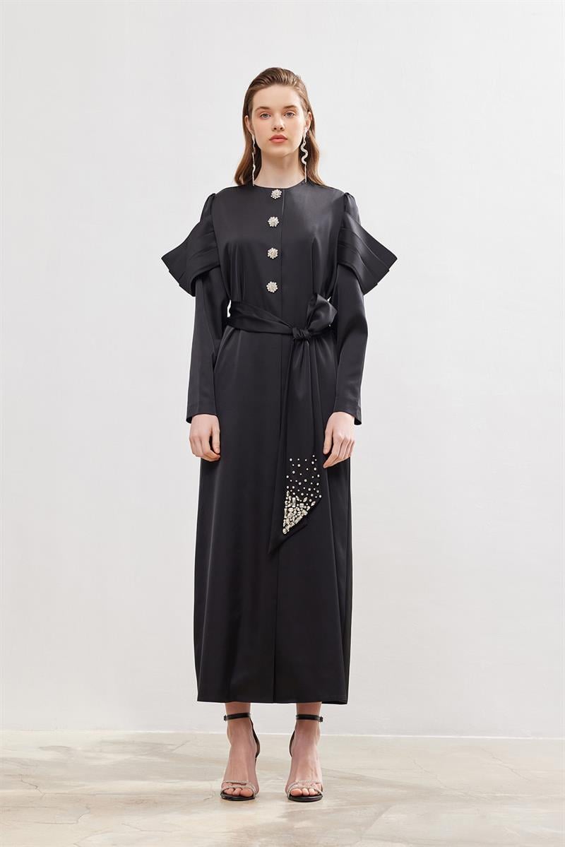 Roma Satin Abaya - BLACK