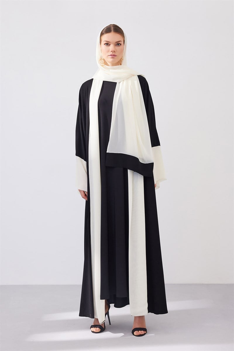 SAHRA ABAYA SET - BLACK WHITE