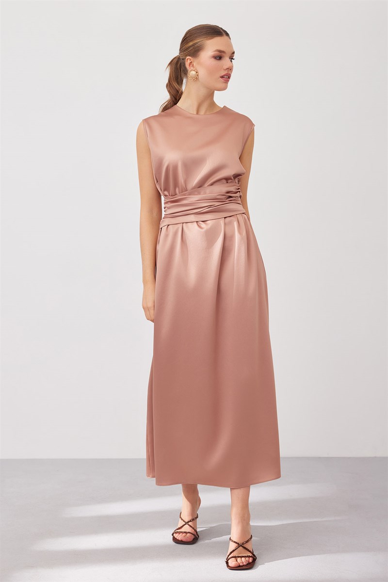 SATIN DRESS-BEIGE